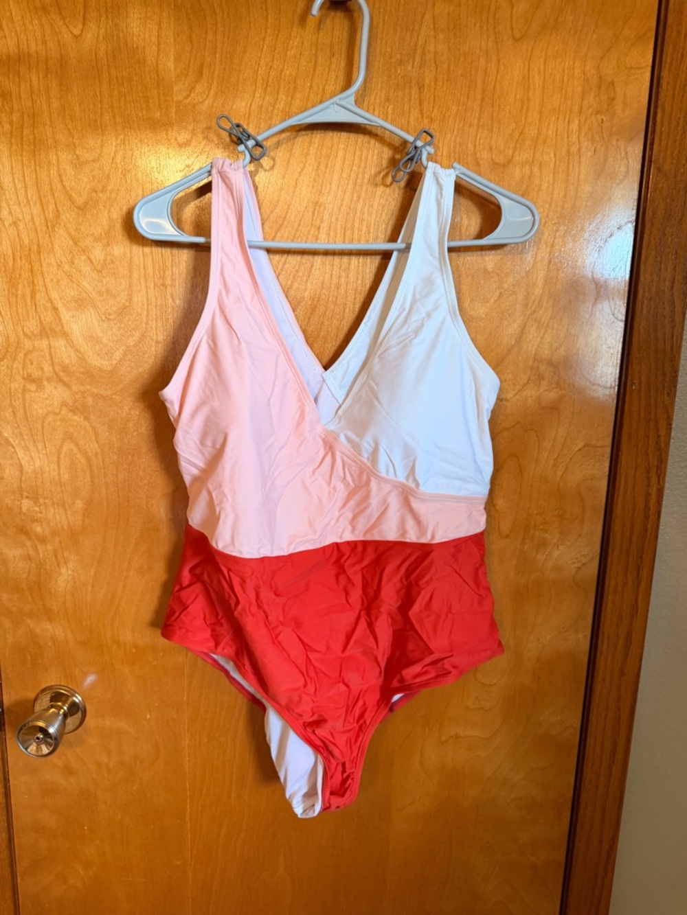 next Pink, White & Red Colorblock One-Piece Swimsuit
